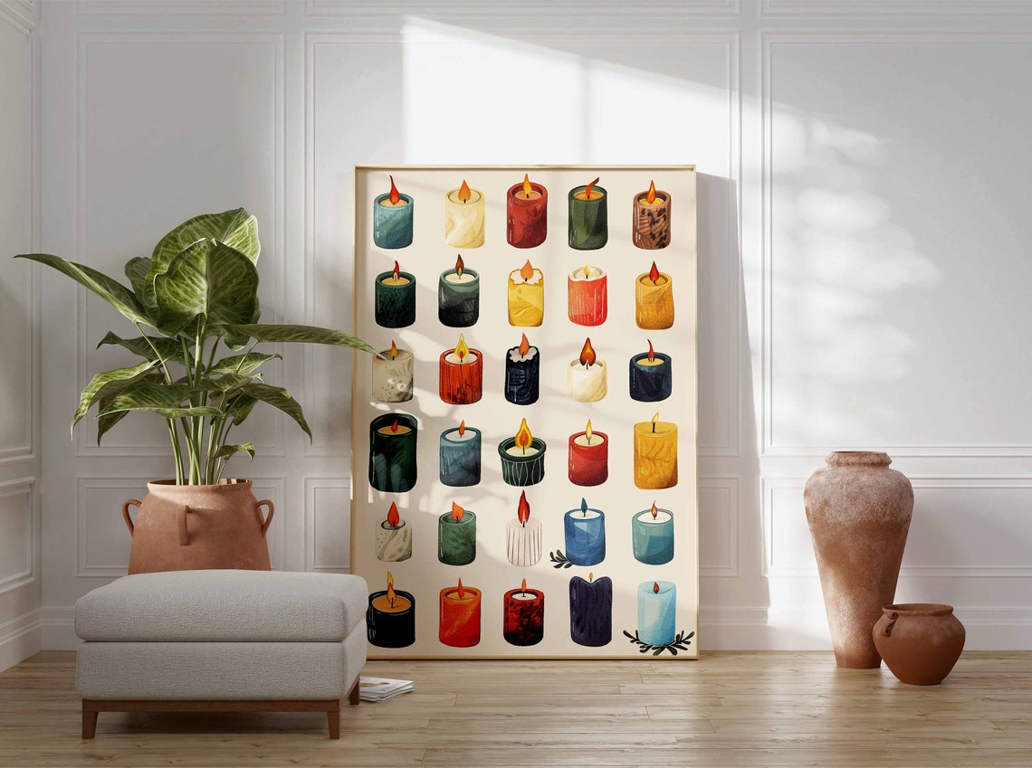 Painterly Votive Candle Collection Colorful Home Poster Cozy Decor - Image 3