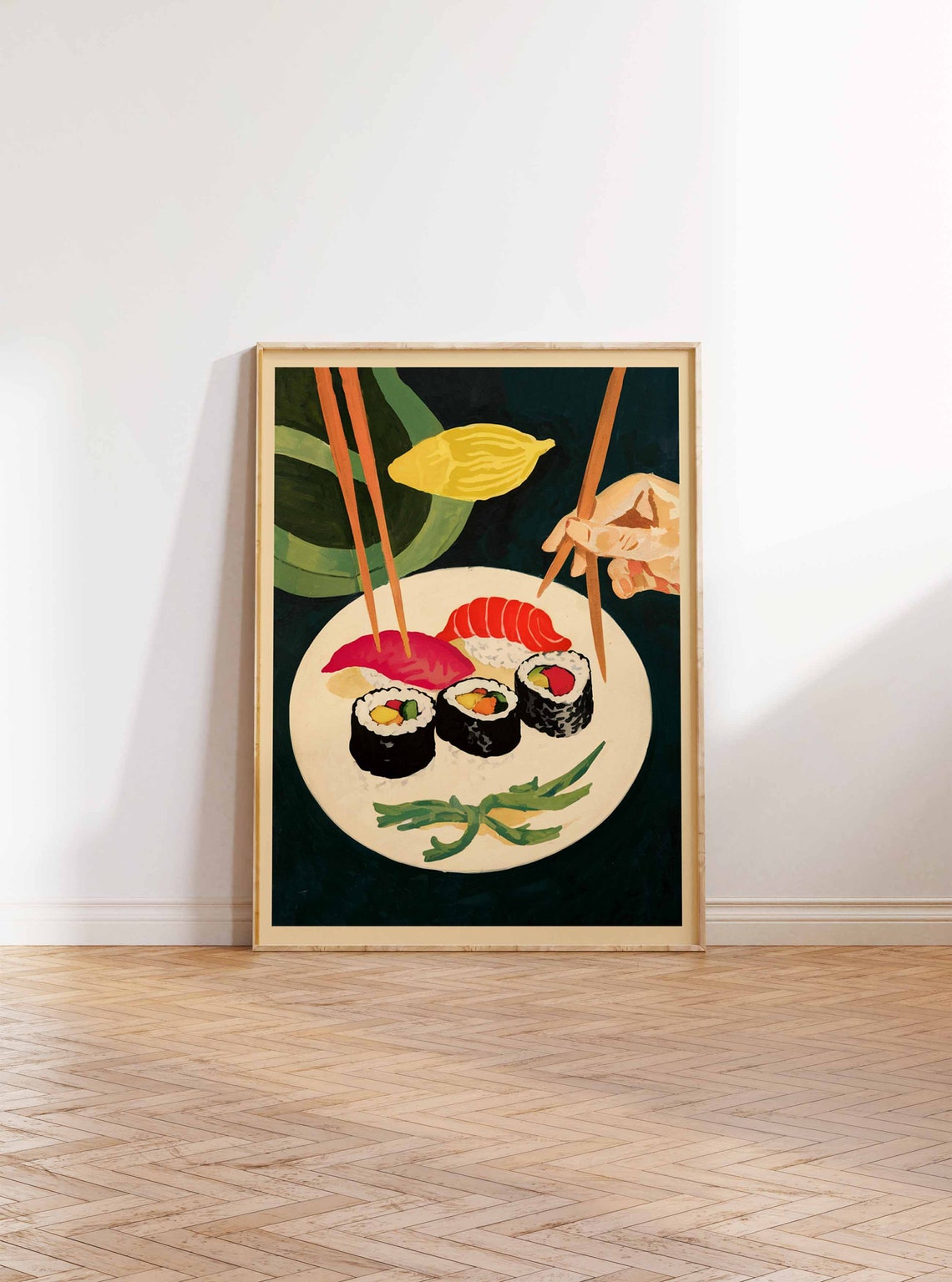 Sushi Platter Maki Rolls Chopsticks Hand Japanese Kitchen Poster - Image 2