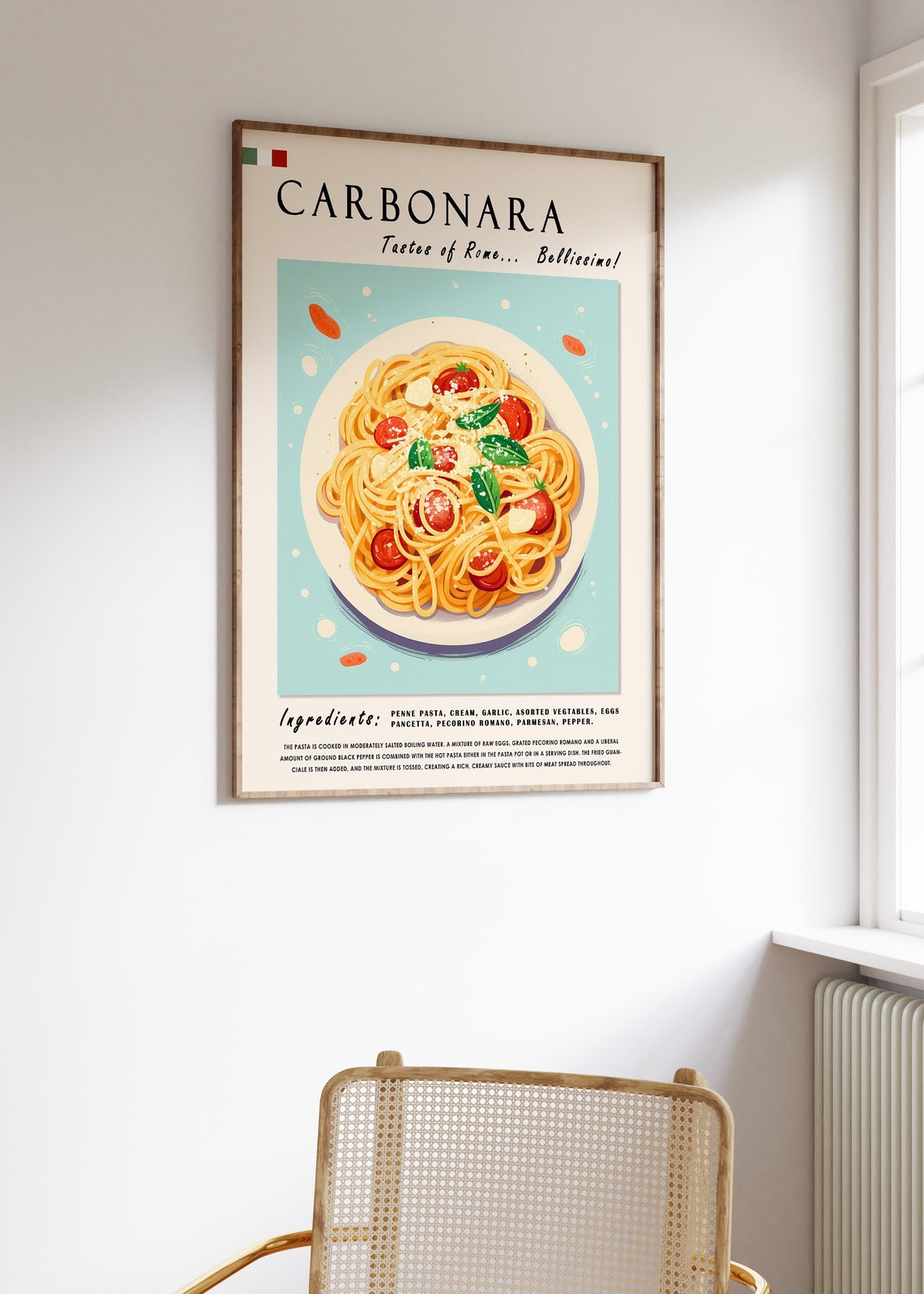 Italian Spaghetti Carbonara Food Poster Italian Food Print Pasta Poster Kitchen Decor Italy Food Art Retro Print Food Gift Italy Gift - Image 3