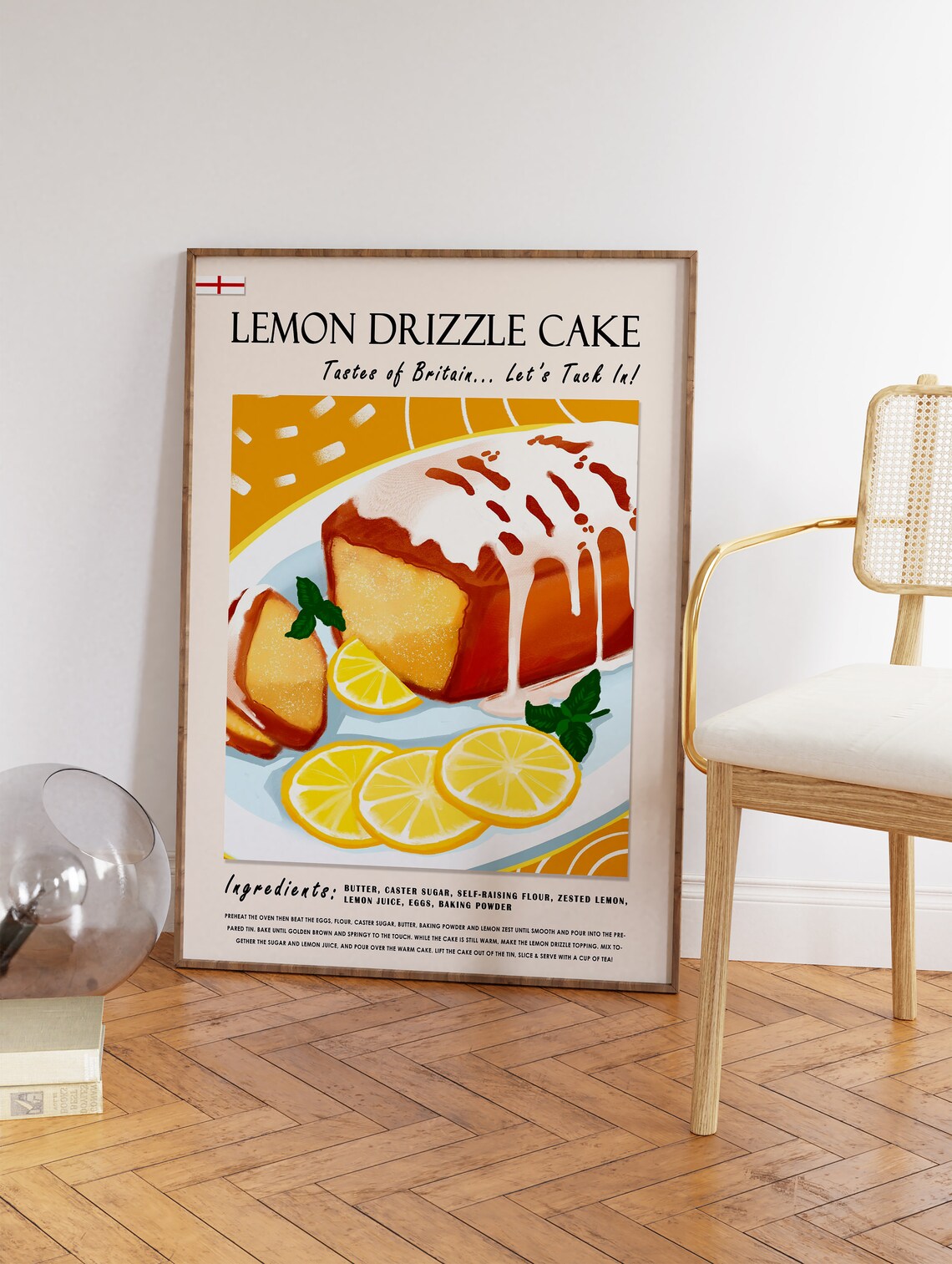 Lemon Drizzle Cake Retro Food Poster, London Print - Image 3