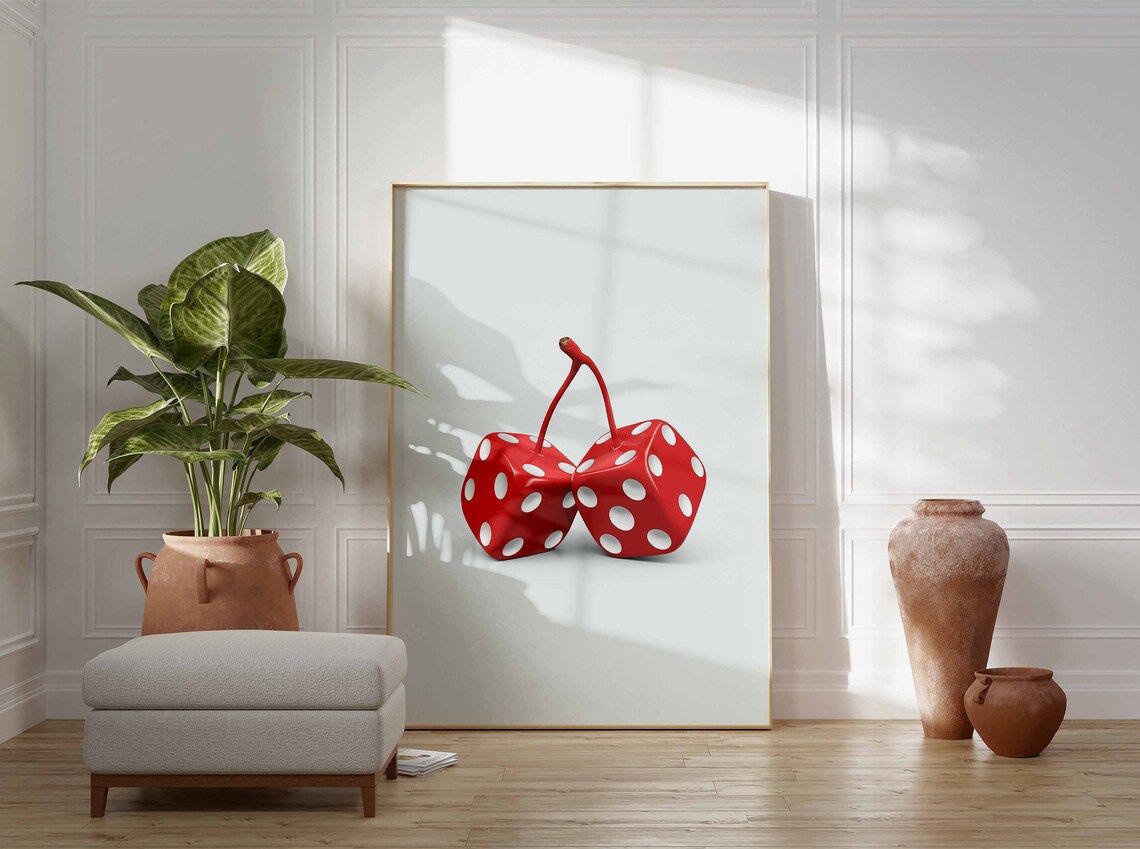 Red Dice Cherry Stems Trendy Minimalist Casino Lucky Charm Poster - Image 3