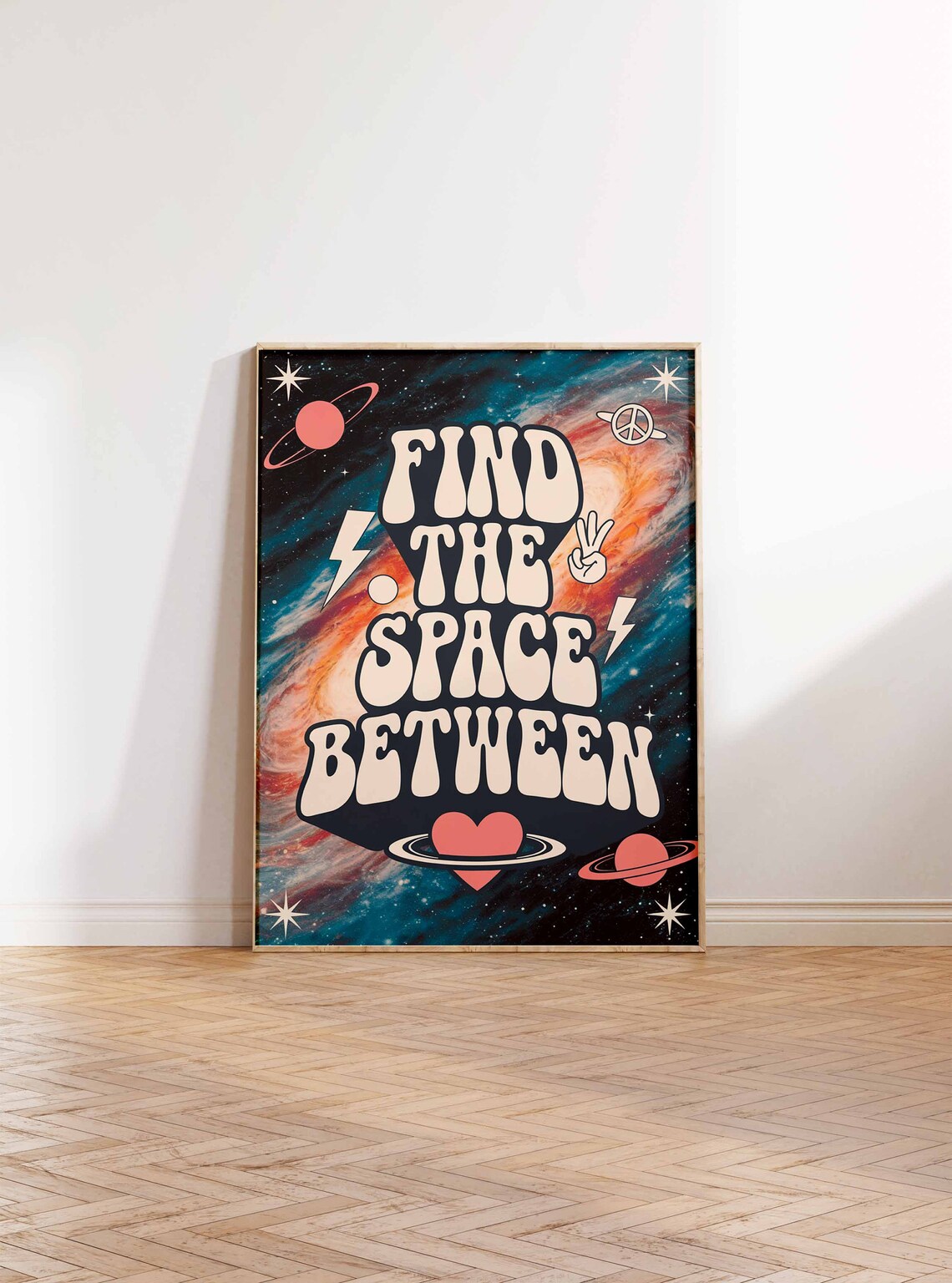 Find The Space Between Cosmic Galaxy Retro 70s Quote Art Poster - Image 2