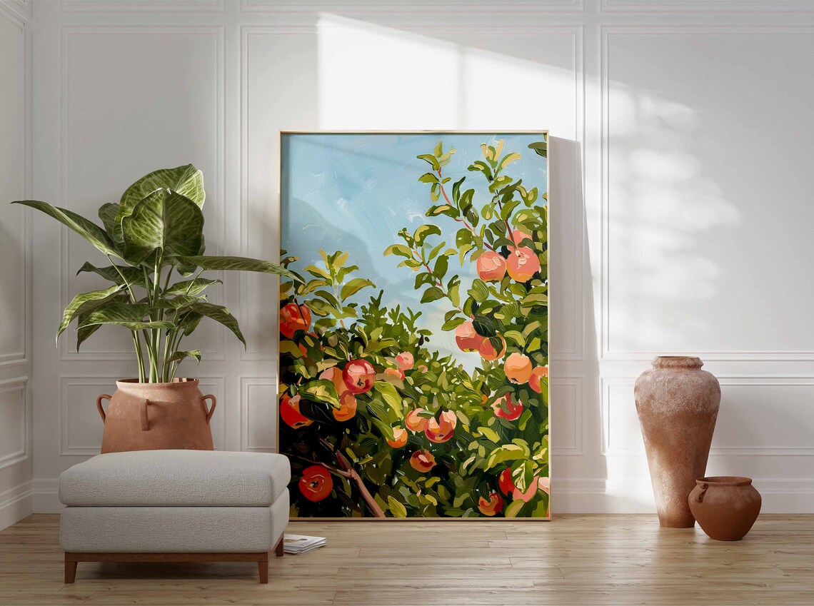 Ripe Red Apples Heavy Branches Blue Sky Close Up Orchard Art Poster - Image 3