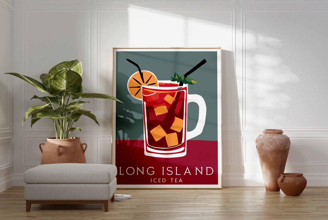 Long Island Iced Tea Red Ice Mug Orange Retro Cocktail Bar Poster - Image 3