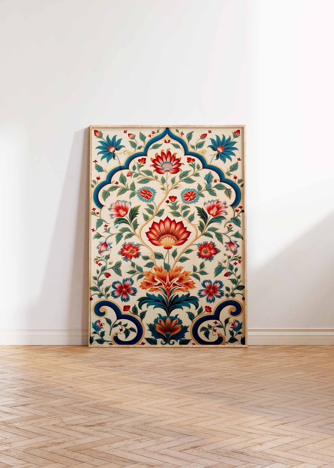 Indian Floral Vintage Botanical Scalloped Arch Mughal Art Print - Image 3