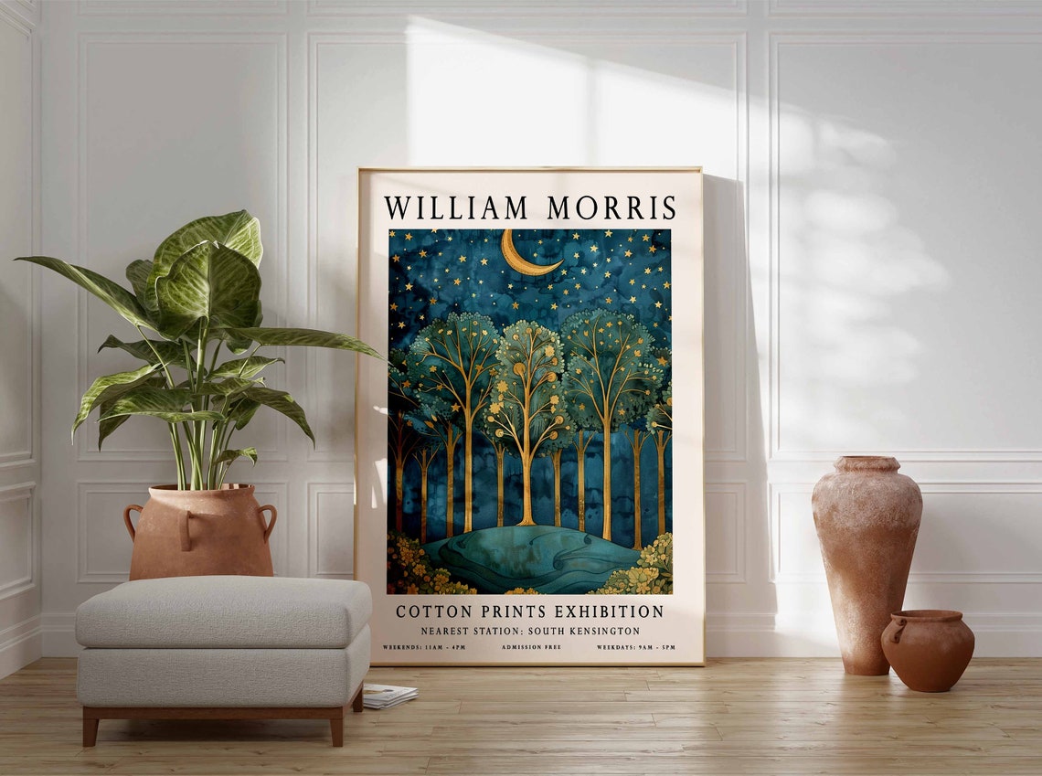 William Morris Crescent Moon Starry Forest Exhibition Poster - Image 3