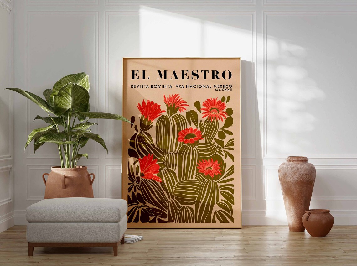 El Maestro Vintage Cactus Flowers Mexico National Magazine Poster - Image 2