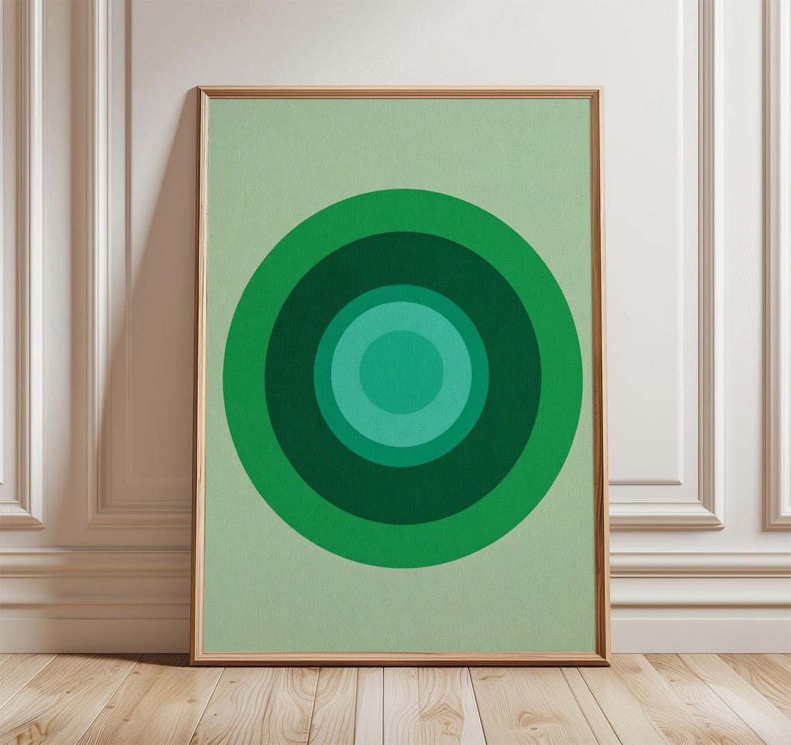 Green Concentric Circles Mid Century Modern Geometric Art Poster