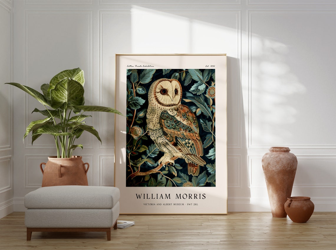 William Morris Barn Owl on Branch Cotton Prints Exhibition Poster - Image 3