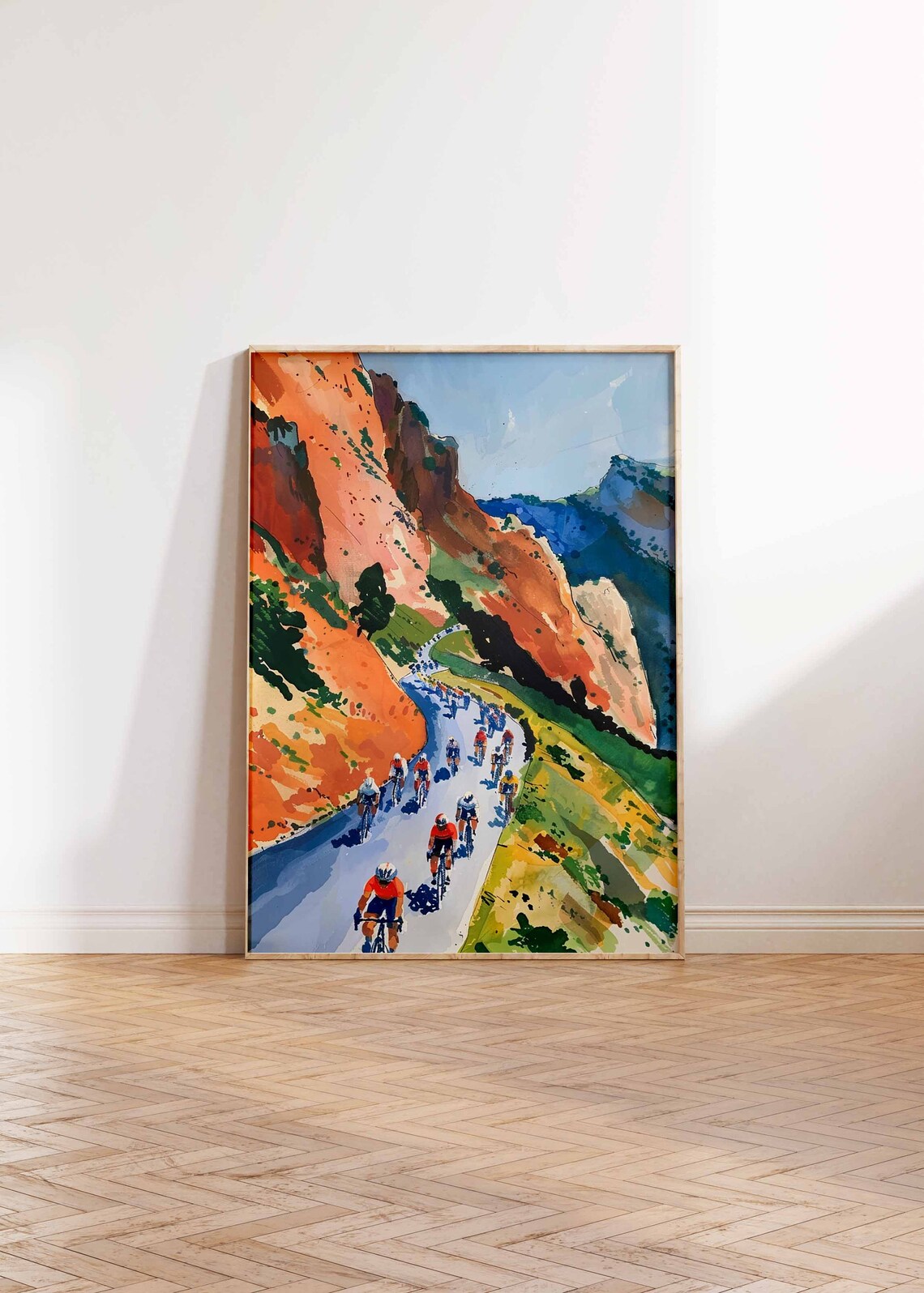 Road Cyclists Riding Through Orange Rock Canyon Passage Poster - Image 2