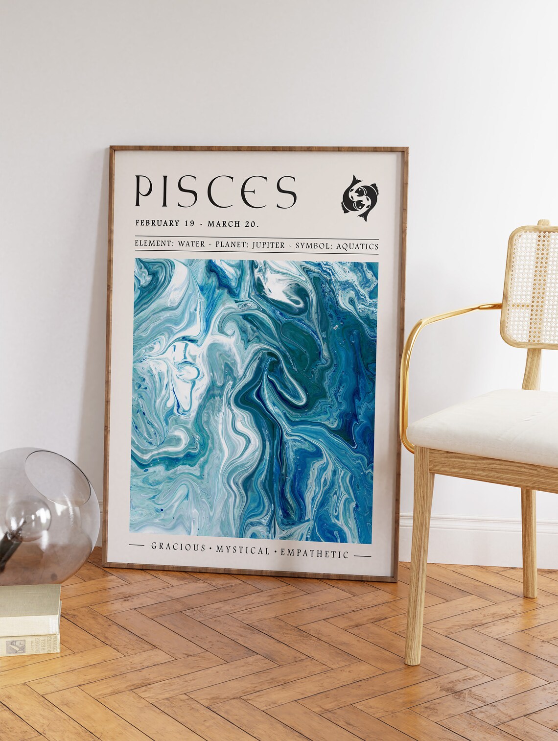 Pisces Zodiac Star Sign Water Marble Blue Elegant Astrology Print - Image 3