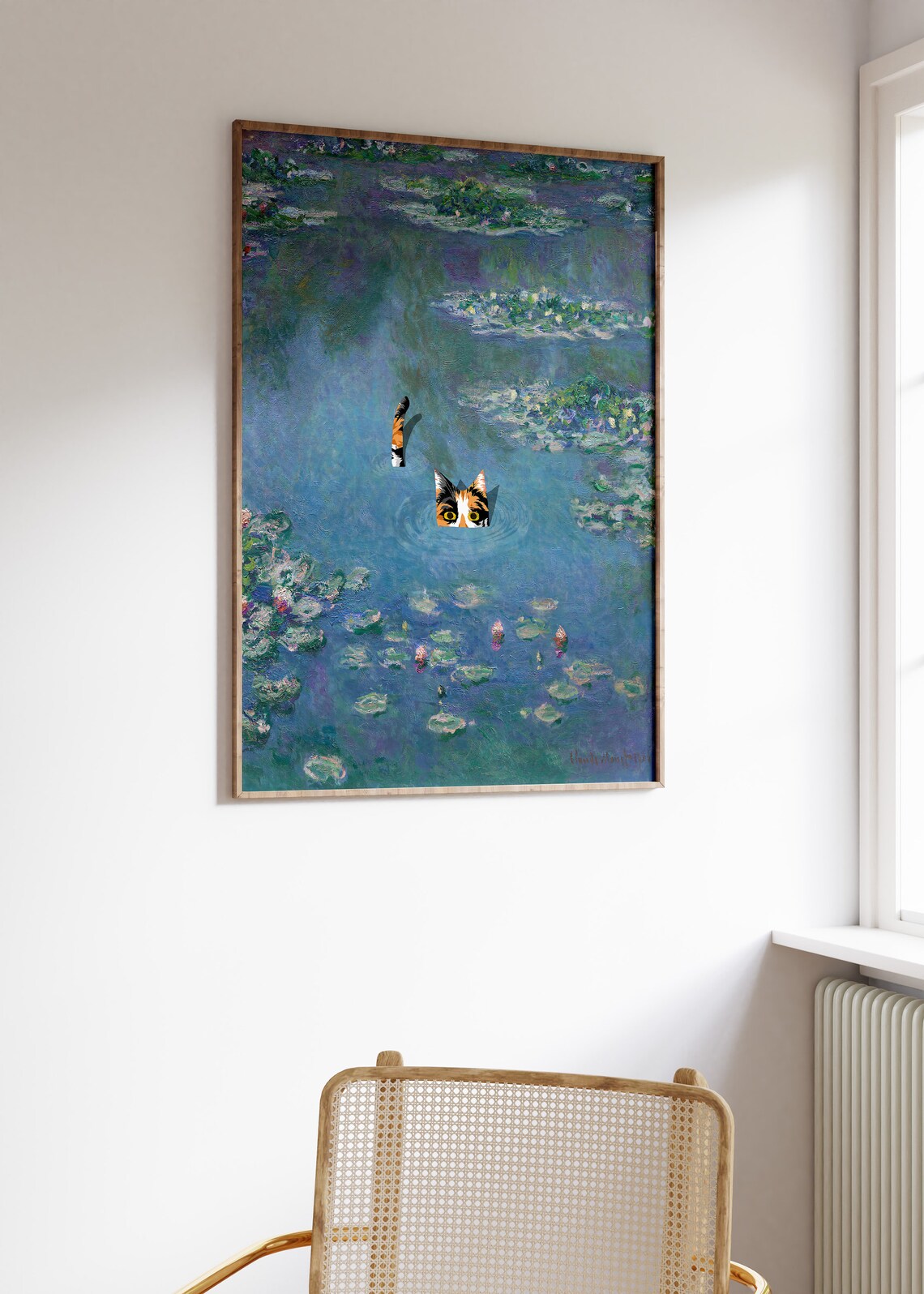 Impressionist Water Lily Pond Swimming Calico Cat Funny Gift Wall Art - Image 2