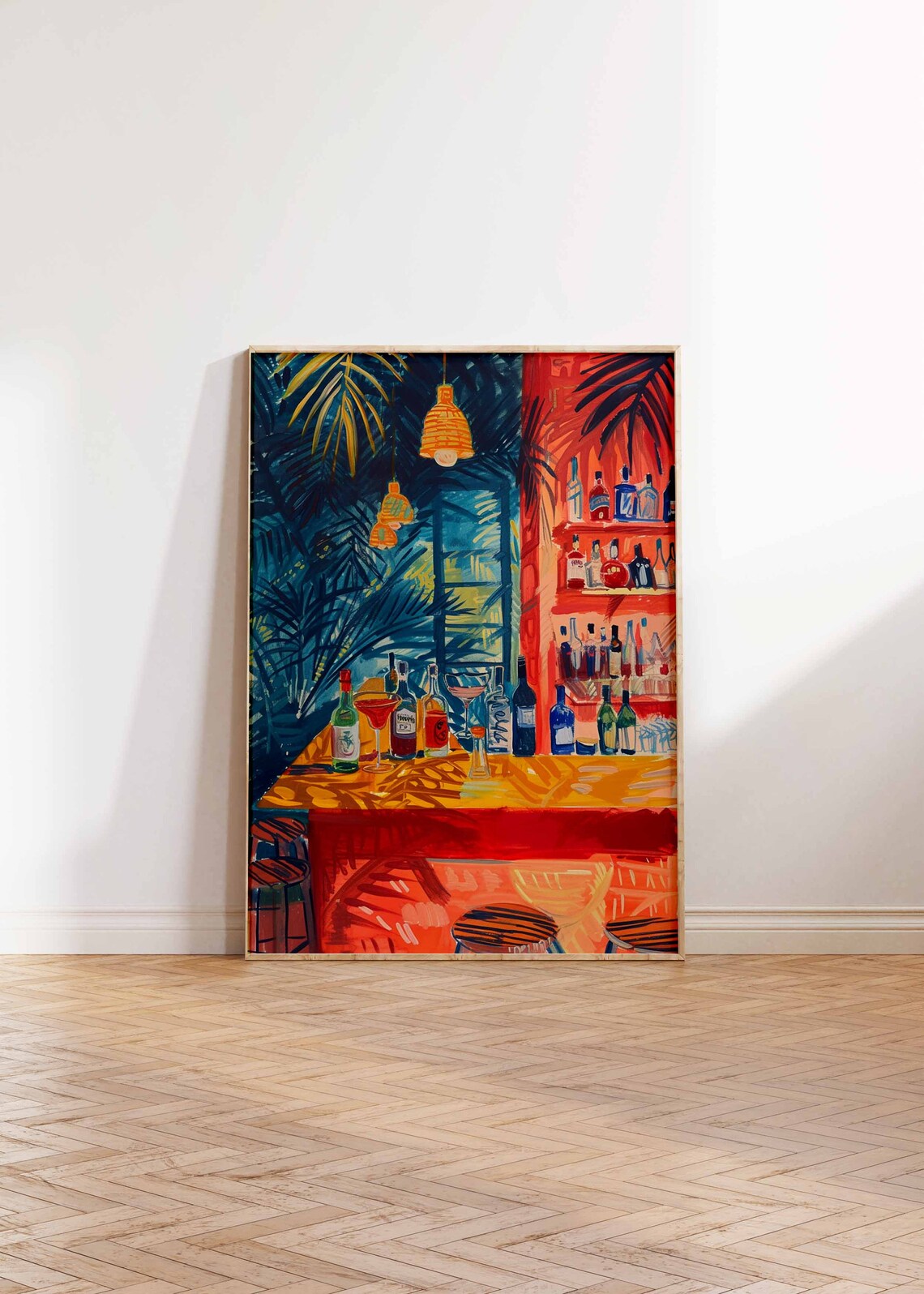 Retro Cocktail Bar Tropical Tiki Lounge Bottles Neon Kitchen Art Poster - Image 2
