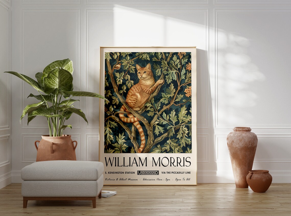 William Morris Cat Art Print, Floral Cat Poster - Image 3