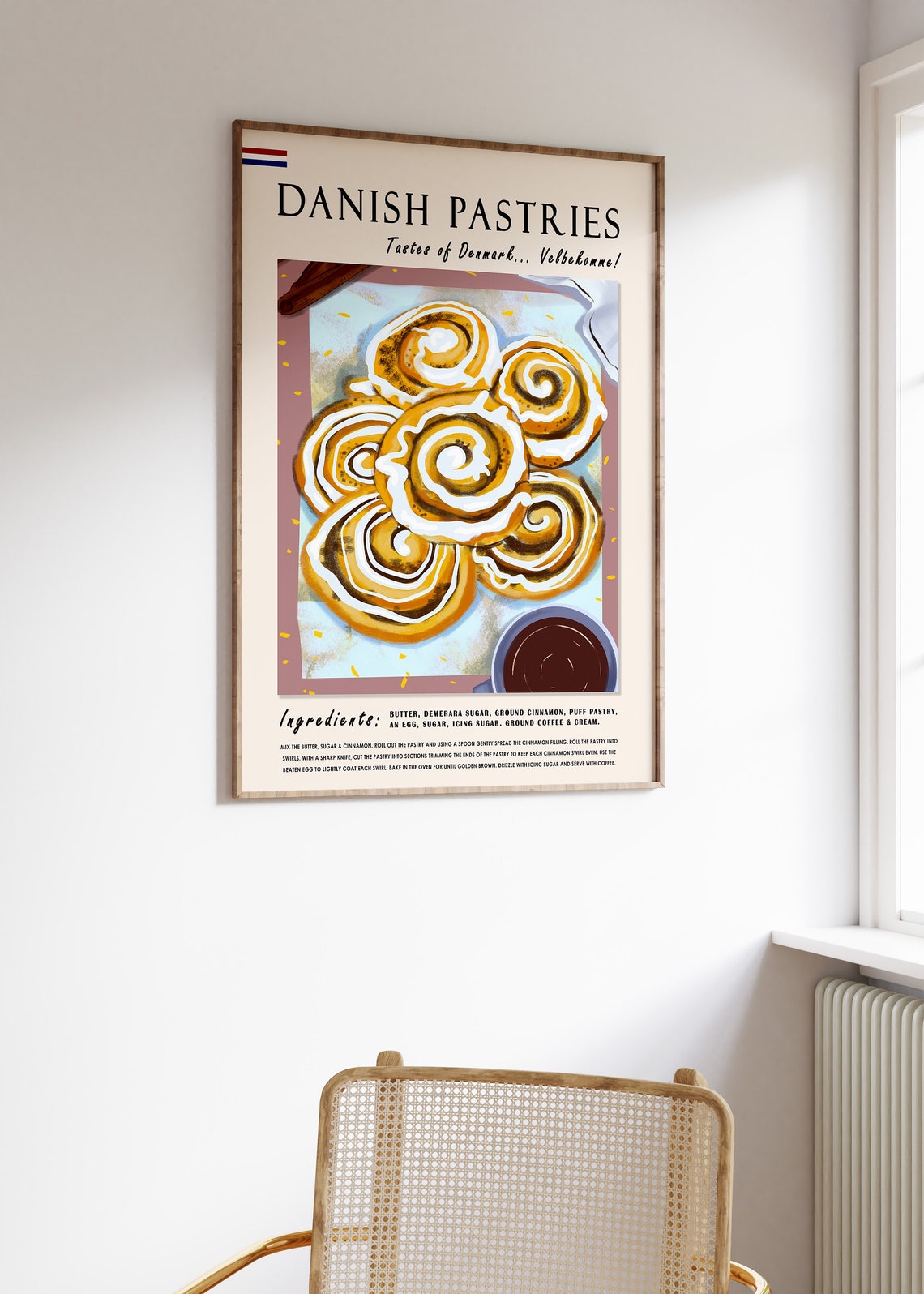 Danish Pastries Denmark Cinnamon Rolls Recipe Kitchen Art Poster - Image 2