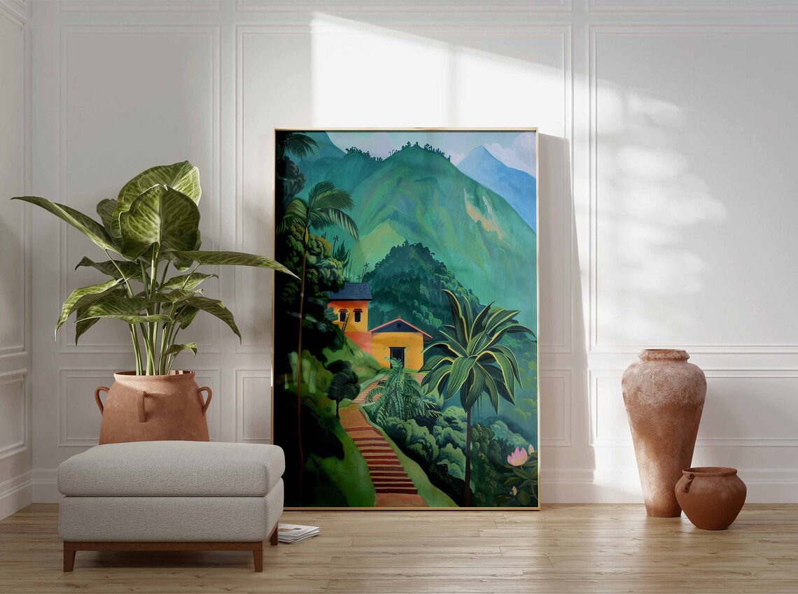 Stone Steps to Hillside Houses Green Mountain Valley Landscape Poster - Image 3