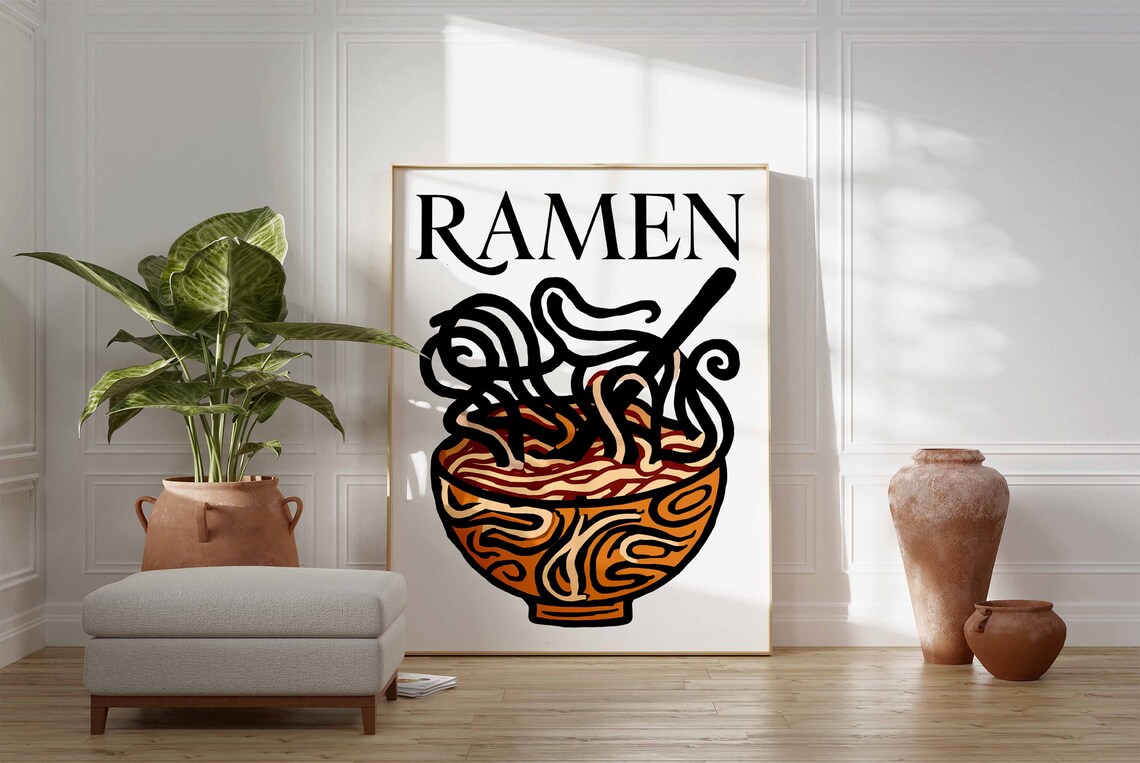 Ramen Bowl Bold Black Noodle Swirls Chopsticks Minimal Art Poster - Image 3