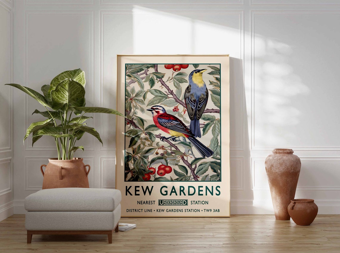 Kew Gardens Vintage Birds Cherry Branch Art Nostalgic Poster - Image 3