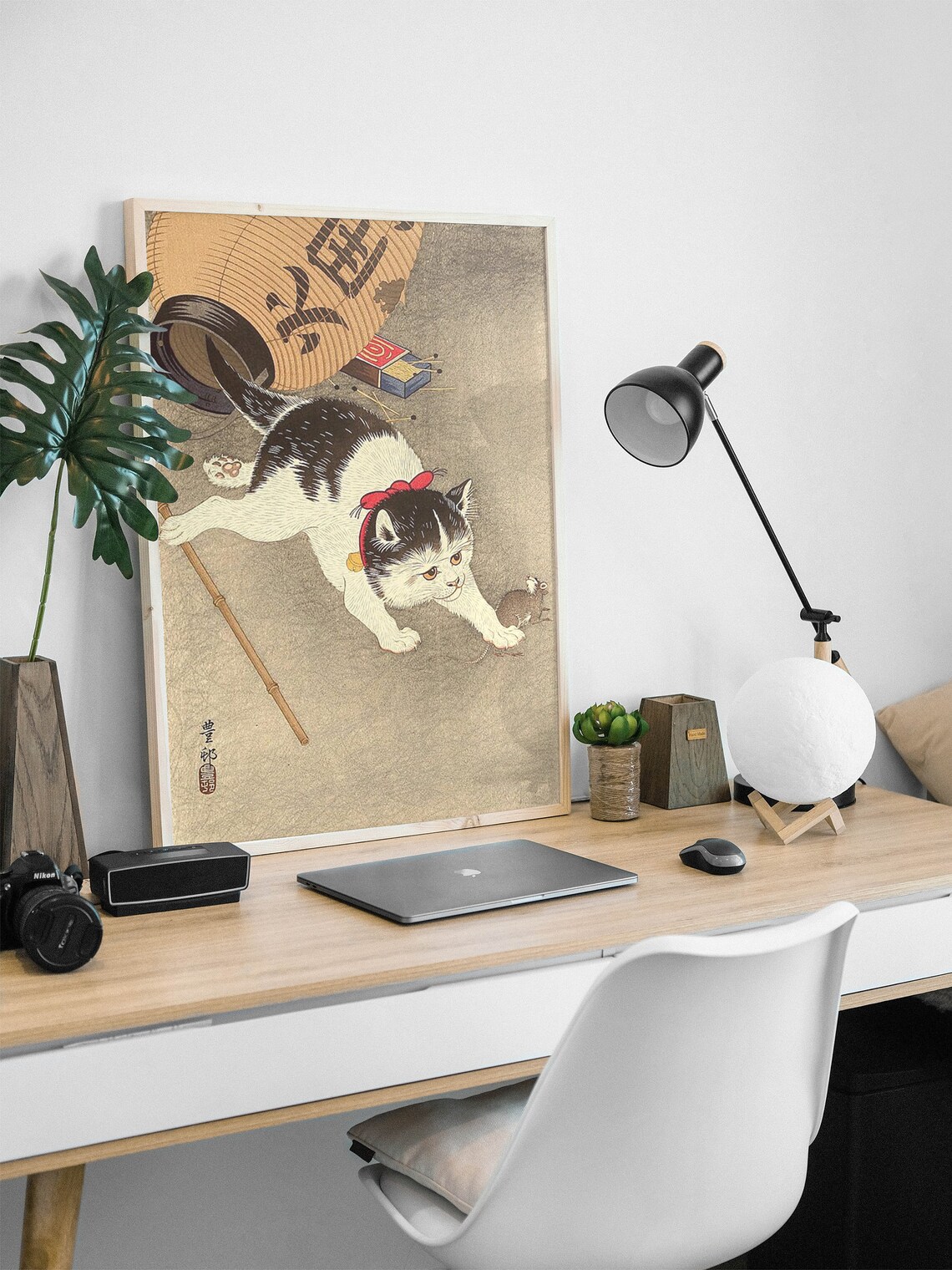 Japanese Cat Chasing Mouse Woodblock Style Vintage Art Poster - Image 3
