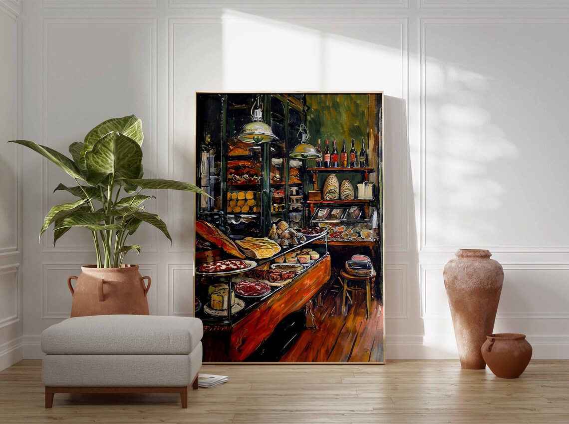European Deli Interior Hanging Lamps Meat Cheese Bread Counter Poster - Image 3