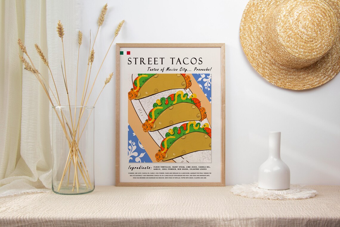 Street Tacos Tastes of Mexico City Illustrated Recipe Poster - Image 2