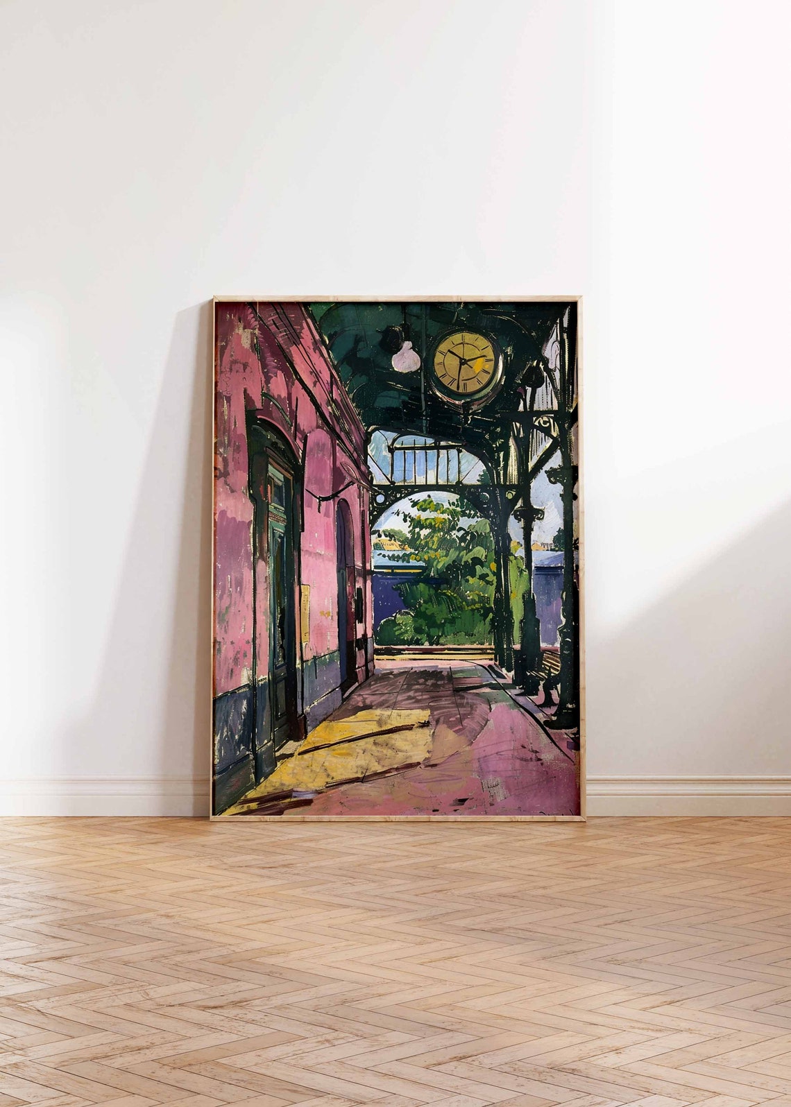 Pink Railway Station Building Under an Iron Canopy Clock Poster - Image 2