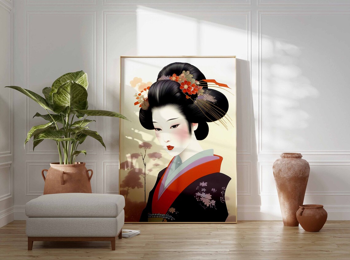 Japanese Geisha Elegant Kimono Portrait Traditional Beauty Poster - Image 3