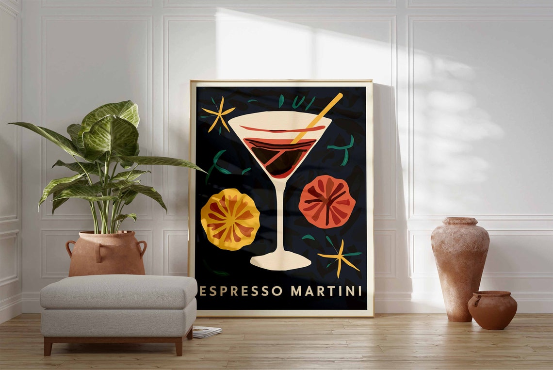 Espresso Martini Navy Botanical Citrus Retro Cocktail Poster - Image 3