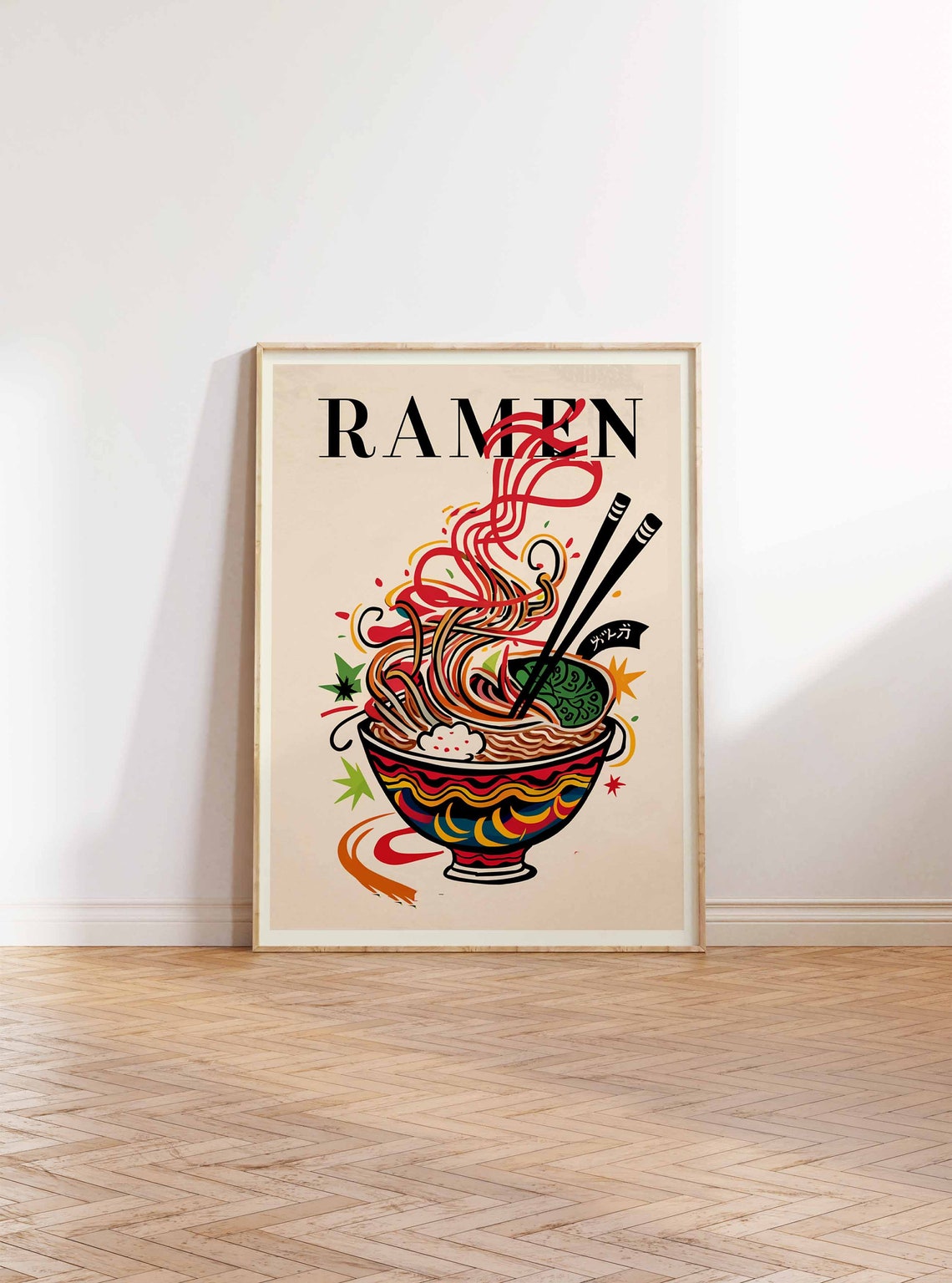 Ramen Japanese Noodle Bowl Chopsticks Colorful Retro Kitchen Poster - Image 2