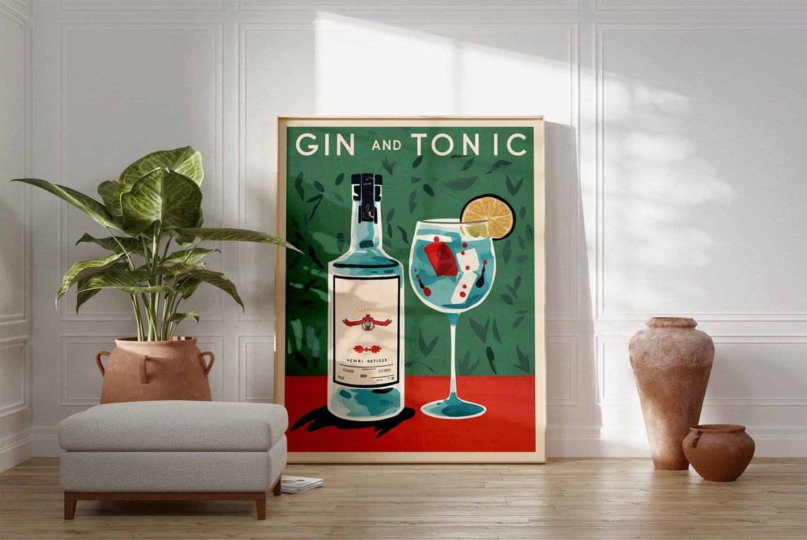 Gin and Tonic Botanical Green Confetti Cocktail Drink Poster - Image 3