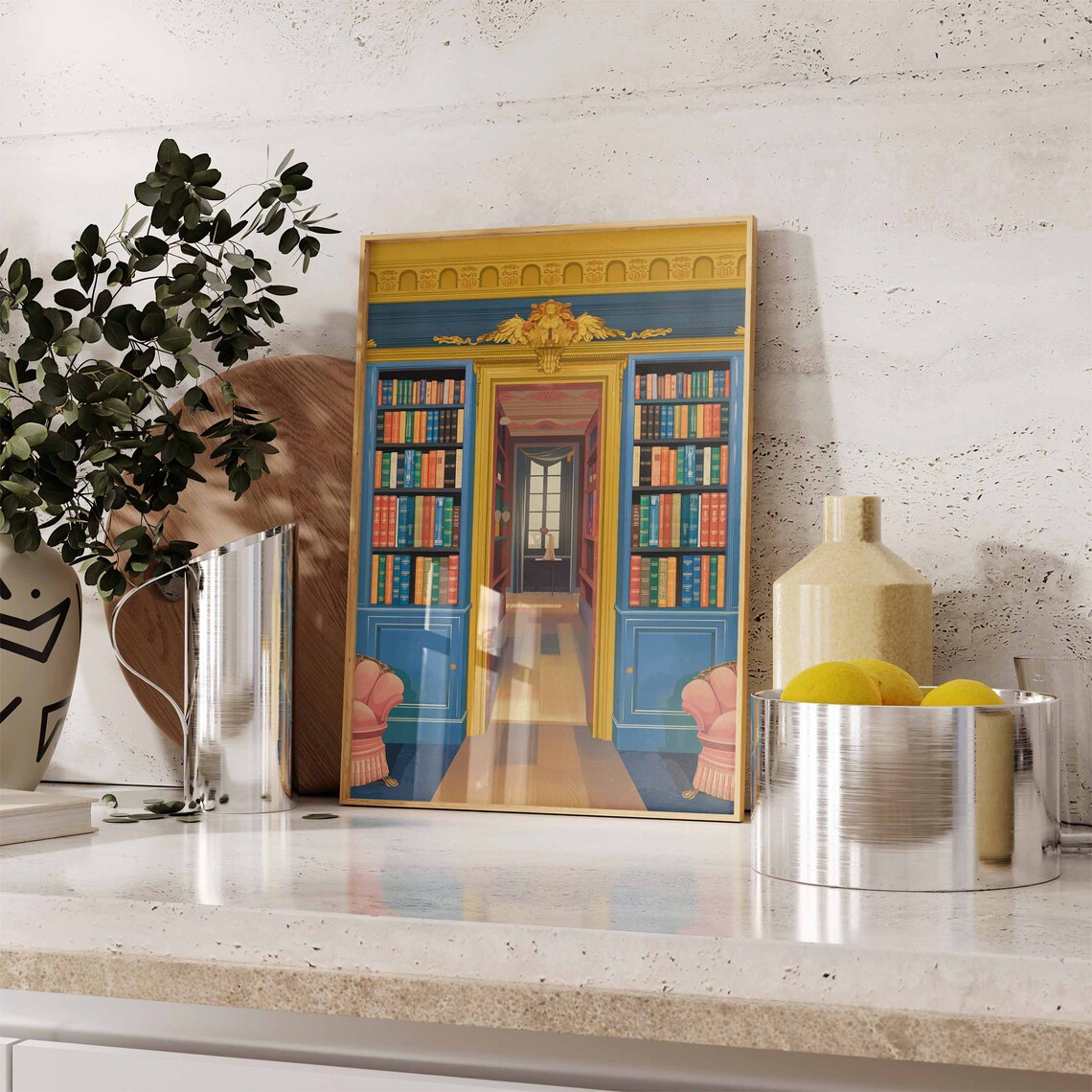 Elegant Blue And Gold Grand Library Doorway Book Lover Wall Poster - Image 2