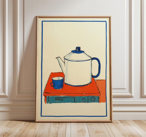 Minimalist Kettle Poster, Mid Century Kitchen Art
