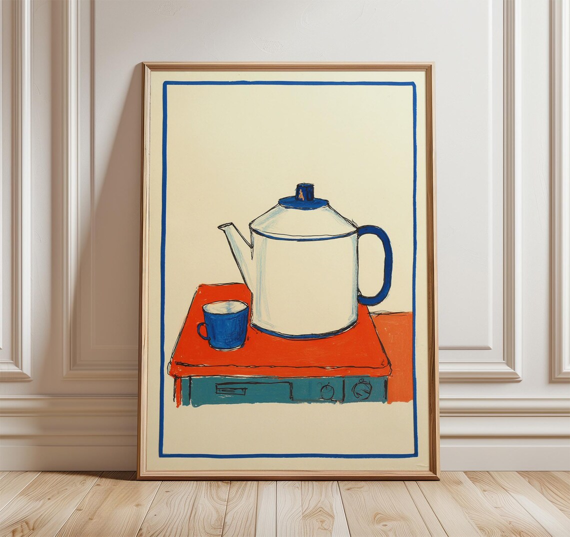 Minimalist Kettle Poster, Mid Century Kitchen Art