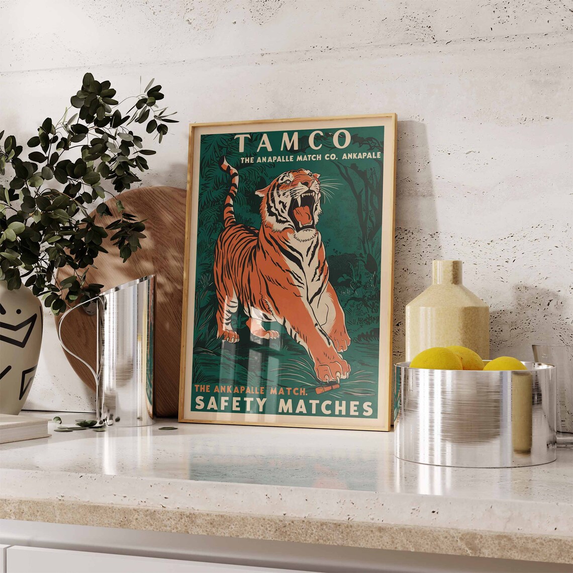 Vintage Tiger Print Indian Tiger Poster Tamco Matchbox Art Animal Print Animal Poster Animal Art Tropical Decor Jungle Art Tiger Art - Image 2