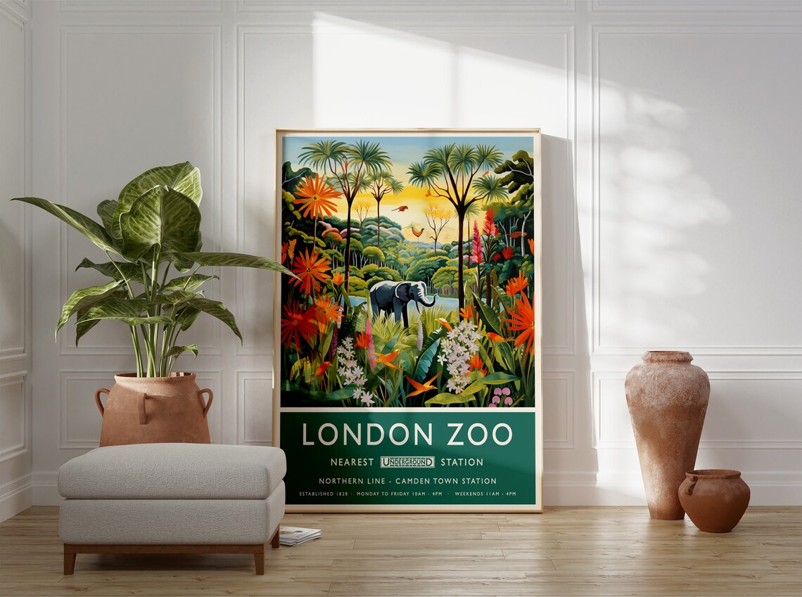 London Zoo Elephant Tropical Garden Vintage Travel Style Poster - Image 2