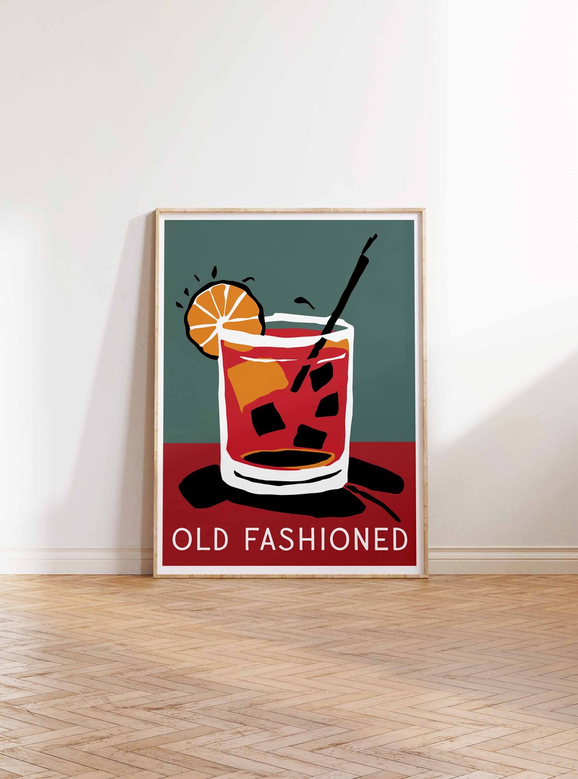 Old Fashioned Cocktail Orange Slice Green Retro Bar Decor Wall Art - Image 2