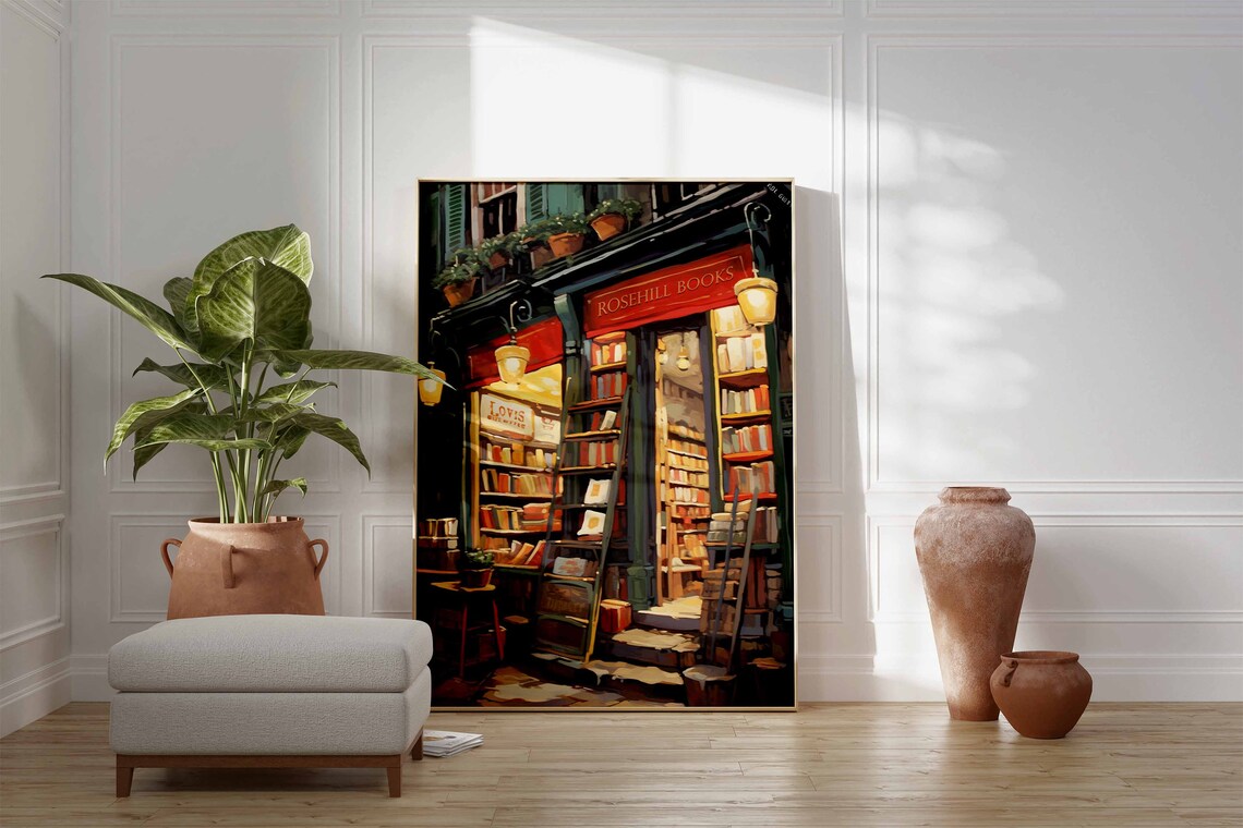 Rosehill Books Vintage Bookshop Storefront Cozy Library Wall Print - Image 2