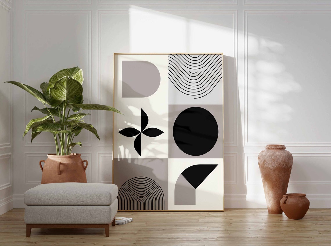 Minimalist Gray Black Geometric Abstract Mid Century Modern Print - Image 3
