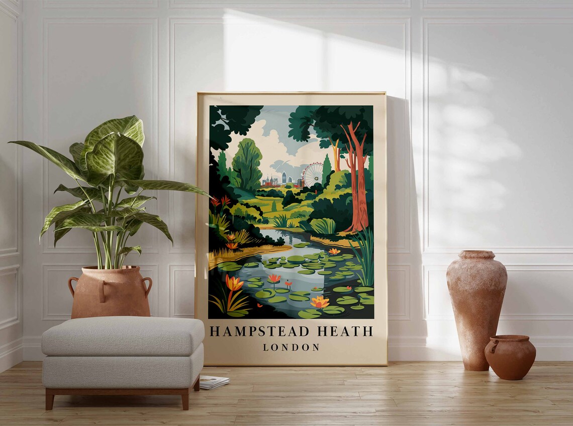 Hampstead Heath Poster London Print London Art London Poster London Travel Print William Morris Print Retro London Art - Image 2
