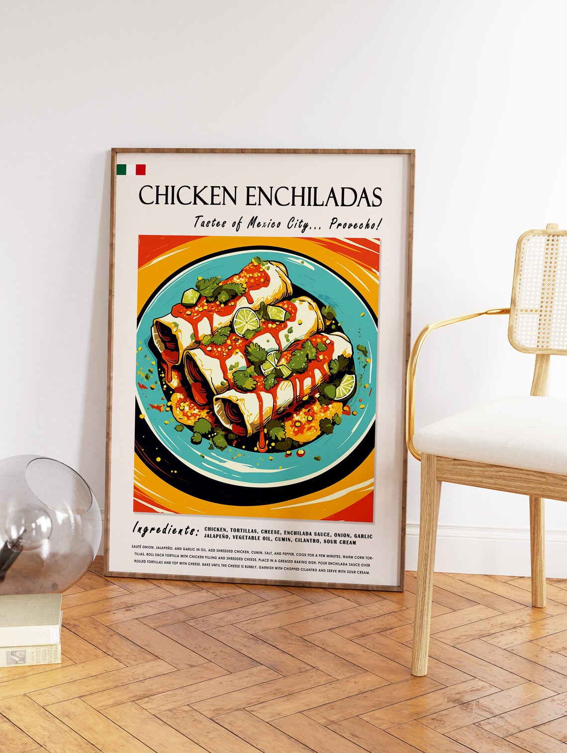 Chicken Enchiladas Mexican Food Recipe Illustration Kitchen Poster - Image 2
