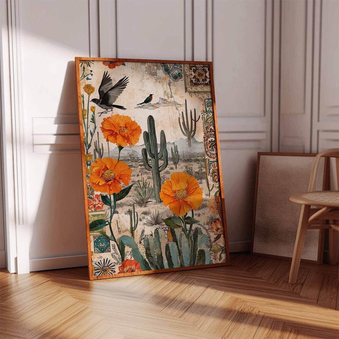 Desert Cactus Marigold Vintage Collage Southwest Botanical Wall Art - Image 3