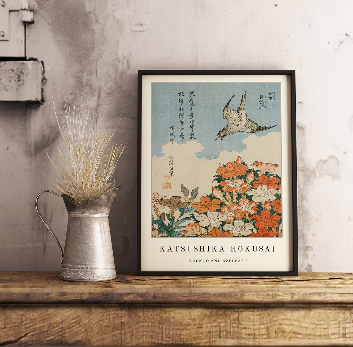 Katsushika Hokusai Cuckoo and Azaleas Japanese Woodblock Poster - Image 2