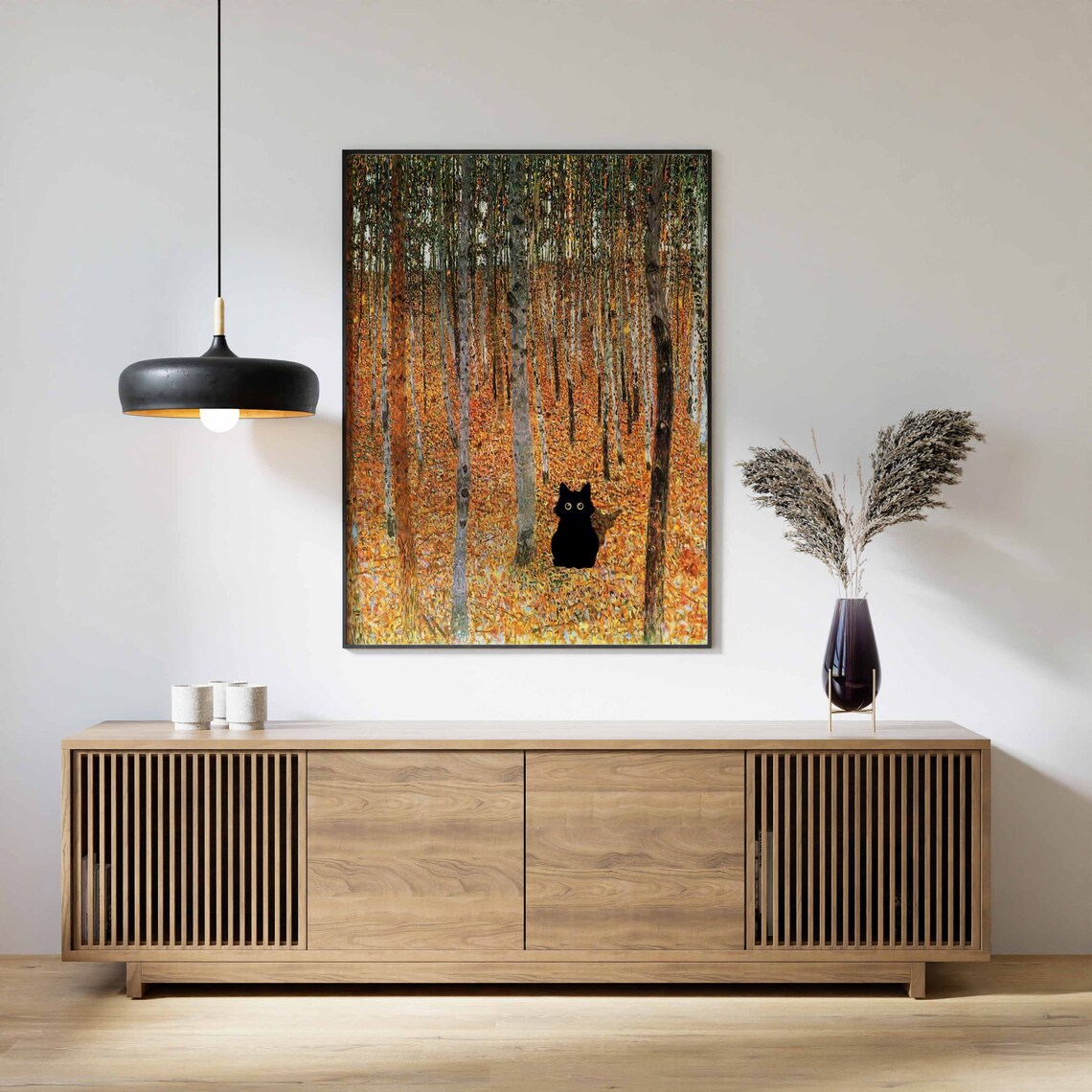 Gustav Klimt Golden Birch Forest Black Cat Autumn Trees Wall Art - Image 2