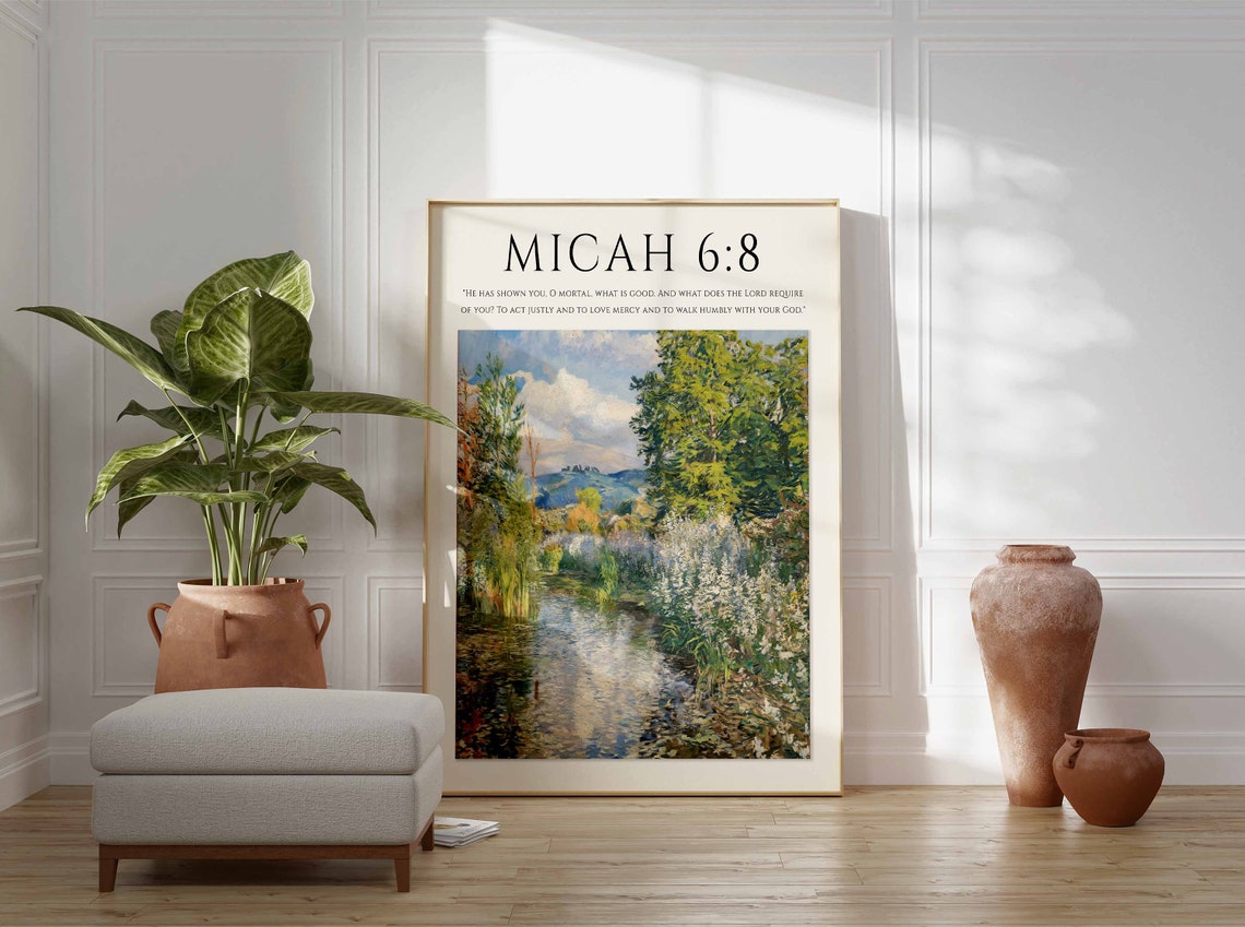 Micah 6:8 Bible Verse Tranquil Garden Pond Scripture Art Print - Image 2