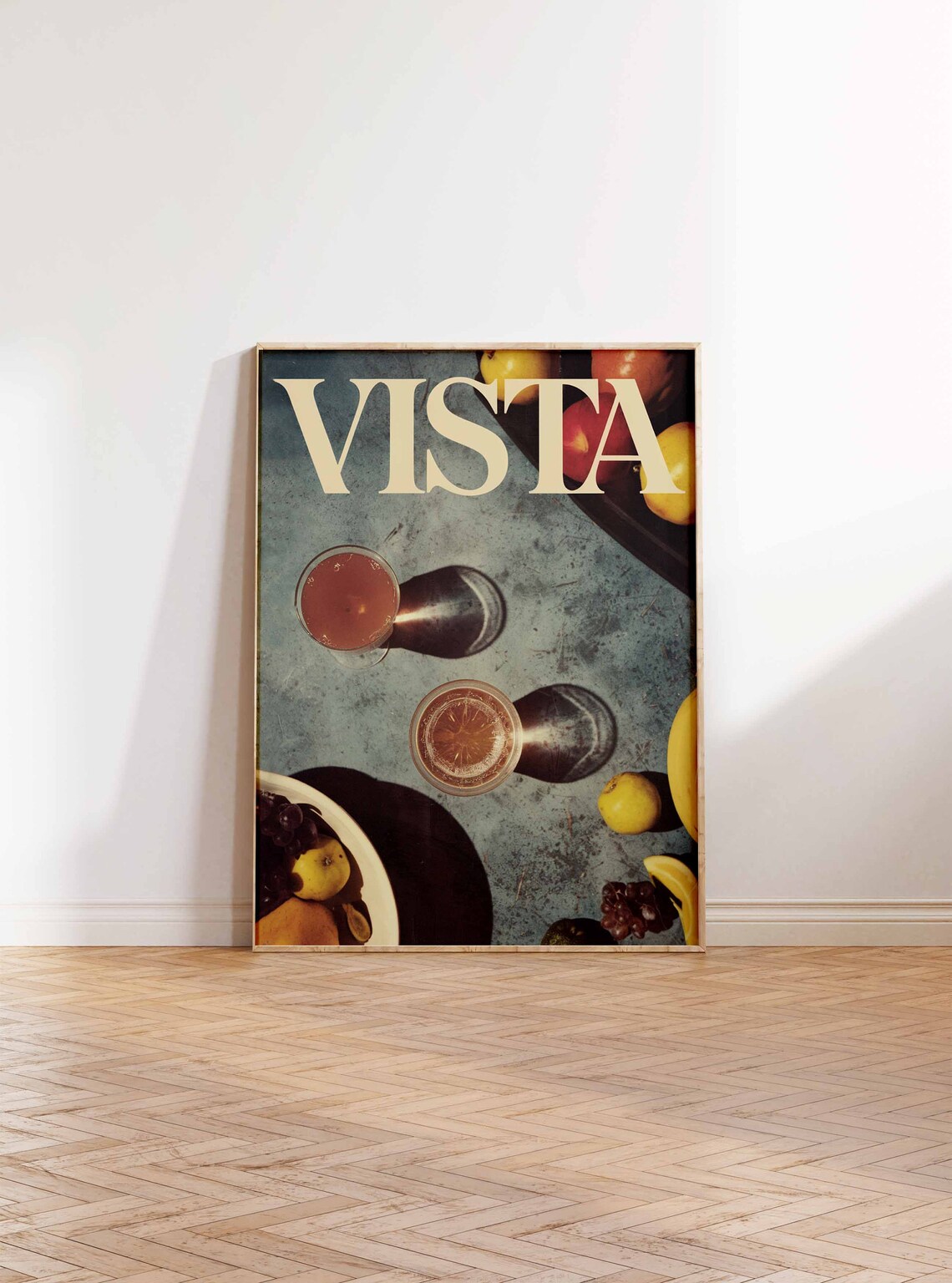 Vista Serif Teal Tabletop Amber Drink Citrus Bowl Vintage Print - Image 2