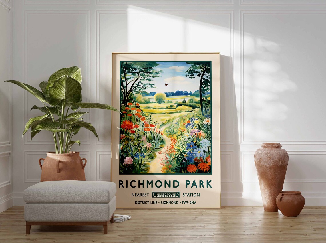 Richmond Park London Botanical Vintage Poster - Image 3