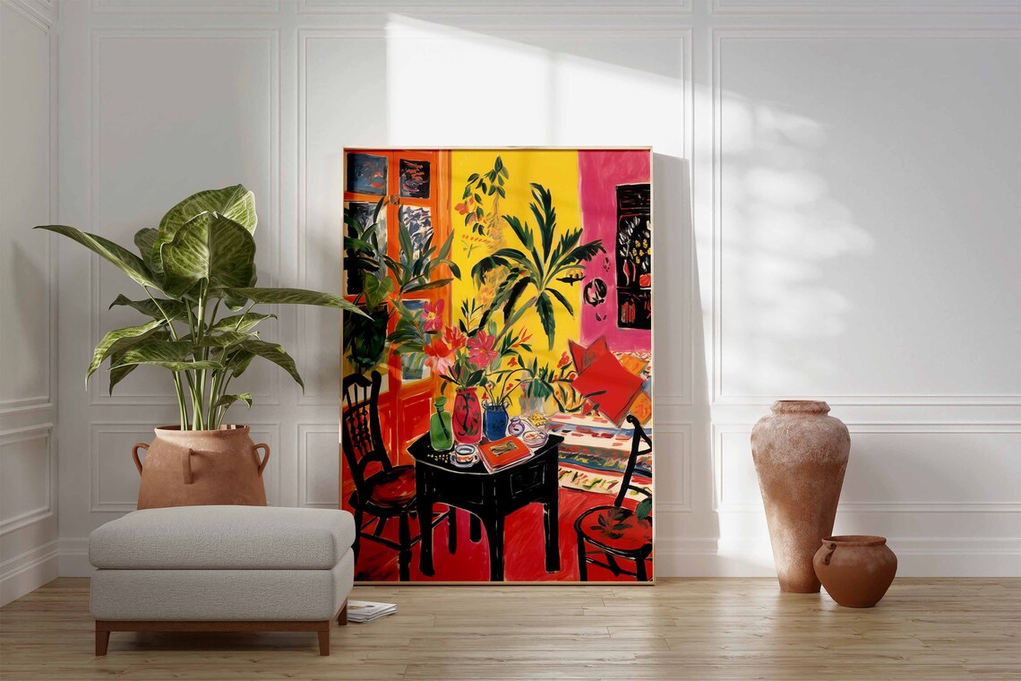 Bold Colorful Interior with Tropical Plants Fauvist Art Poster - Image 3