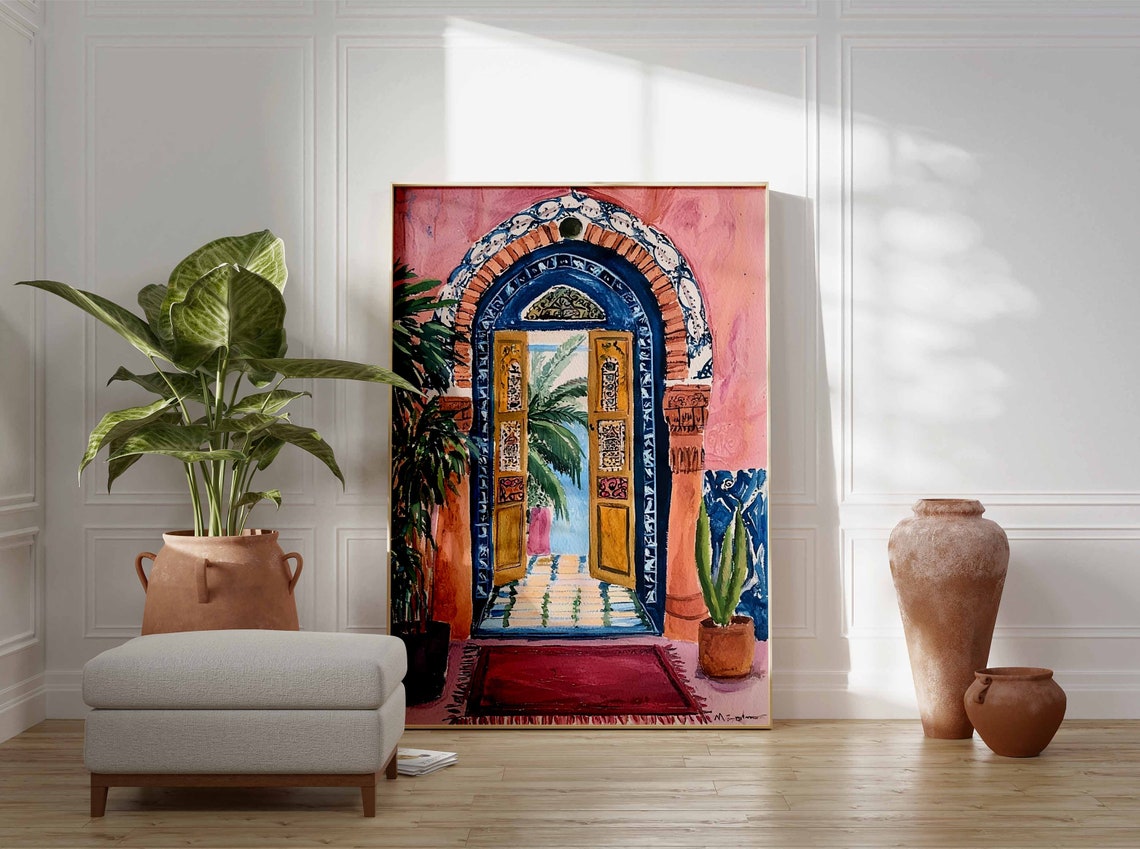 Moroccan Arched Doorway Colorful Mediterranean Entry Art Poster - Image 2