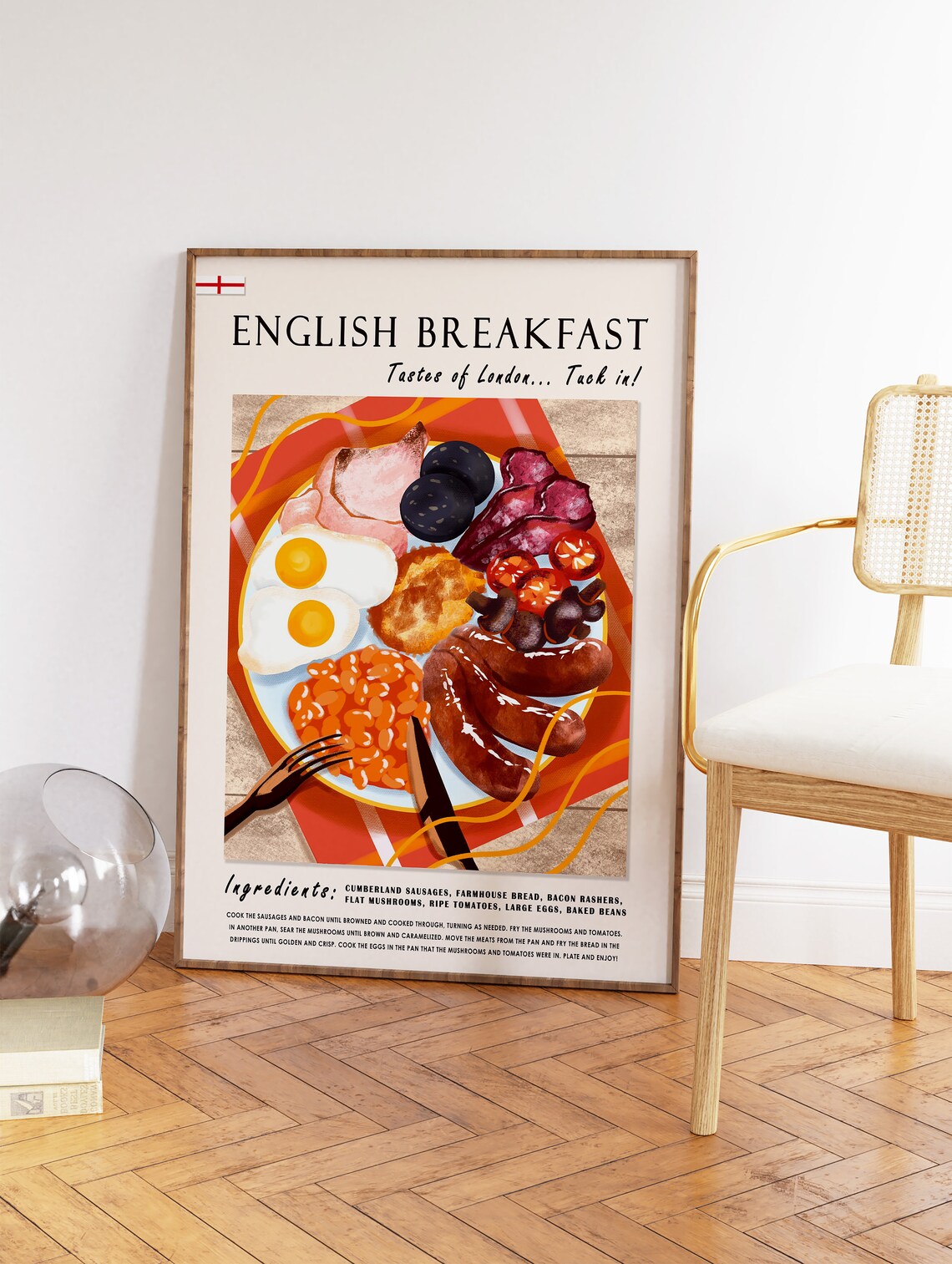 English Breakfast Food Poster, Retro Kitchen Art Print - Image 3
