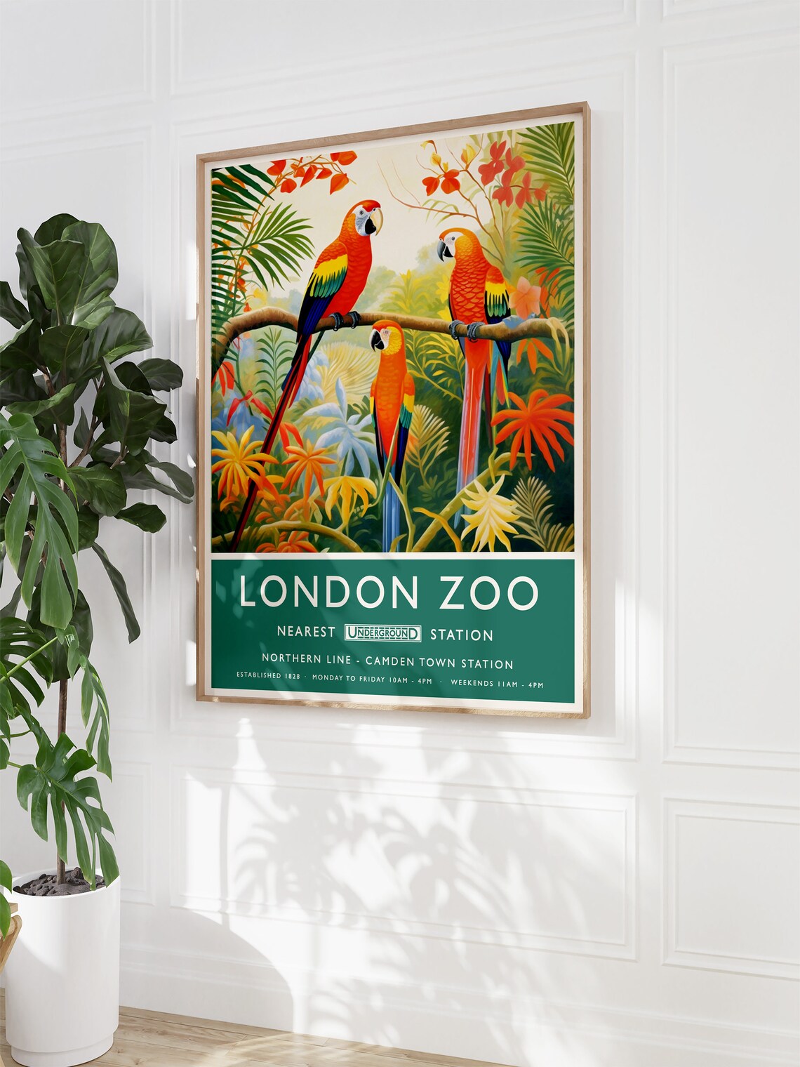 London Zoo Scarlet Macaw Parrots Underground Travel Art Poster Gift - Image 3